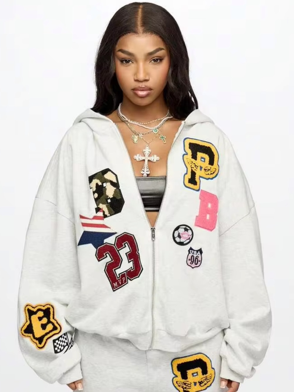Varsity Style Zip Up Hoodie